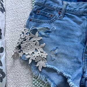 Aeropostale Blue Denim Shorts with Cream Floral Detail never used